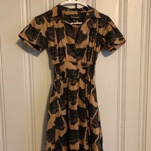Nooworks Brown and Black Cat Pattern Midi Dress